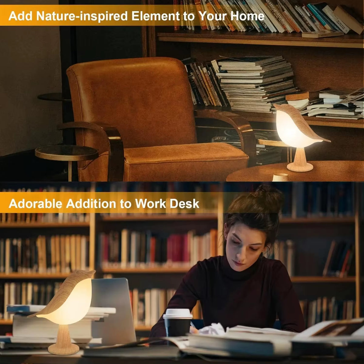 Small Desk Lamp, Bird Lamp Bedside Lamps with 3 Color Temperature and Touch Sensor,Cordless Lamp Kids Night Light