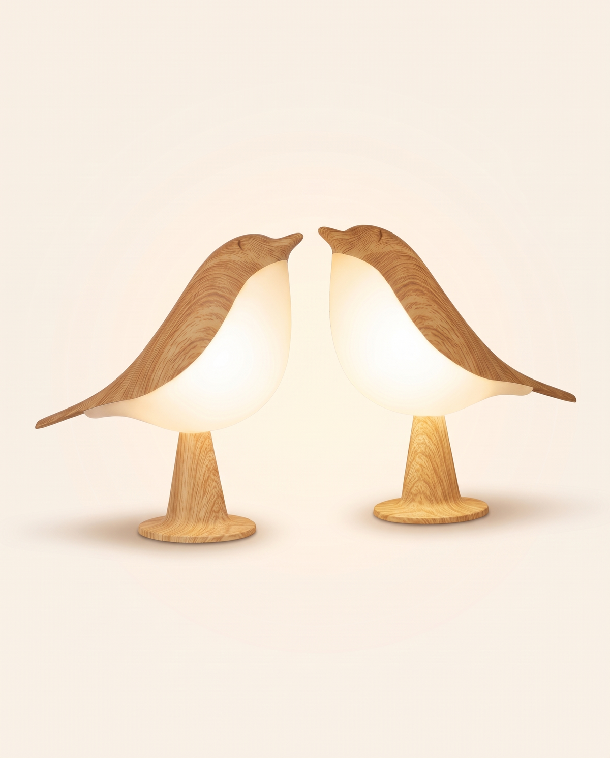 Duo de lampes oiseau tactiles Brin de Lune allumées sur fond crème